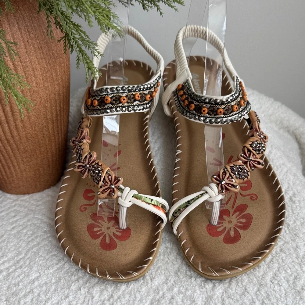 Embellished Tan Floral Slingback Sandals for Women Sz 10 - Picture 2 of 8